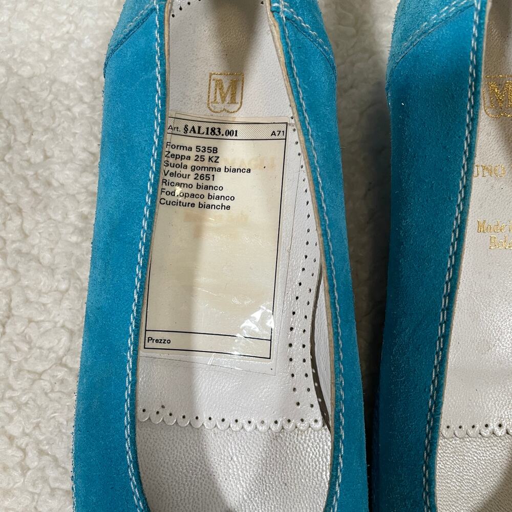 Bruno Magli Suede Skimmer Flats / Tiny Wedge Turquoise‎ Embroidered 6 N - Picture 3 of 10